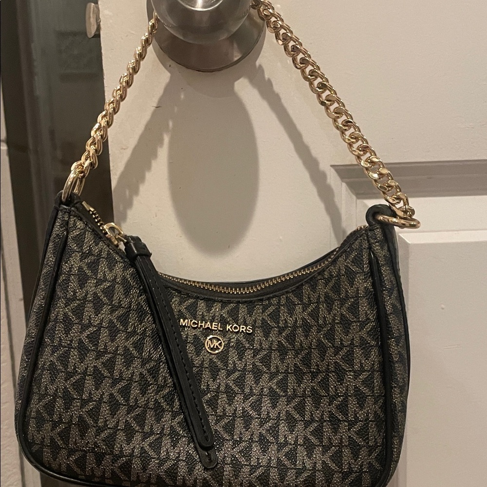 Michael Kors Black and Gold Monogram Shoulder Bag